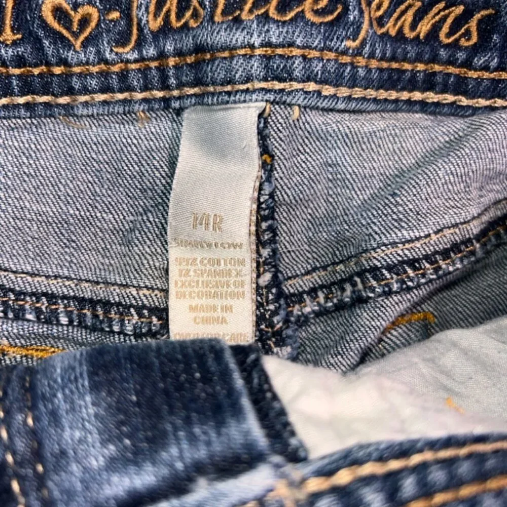 Justice Girls 14R Blue Denim Light White Wash Cut Off 5 Pocket‎ Stretch Shorts
